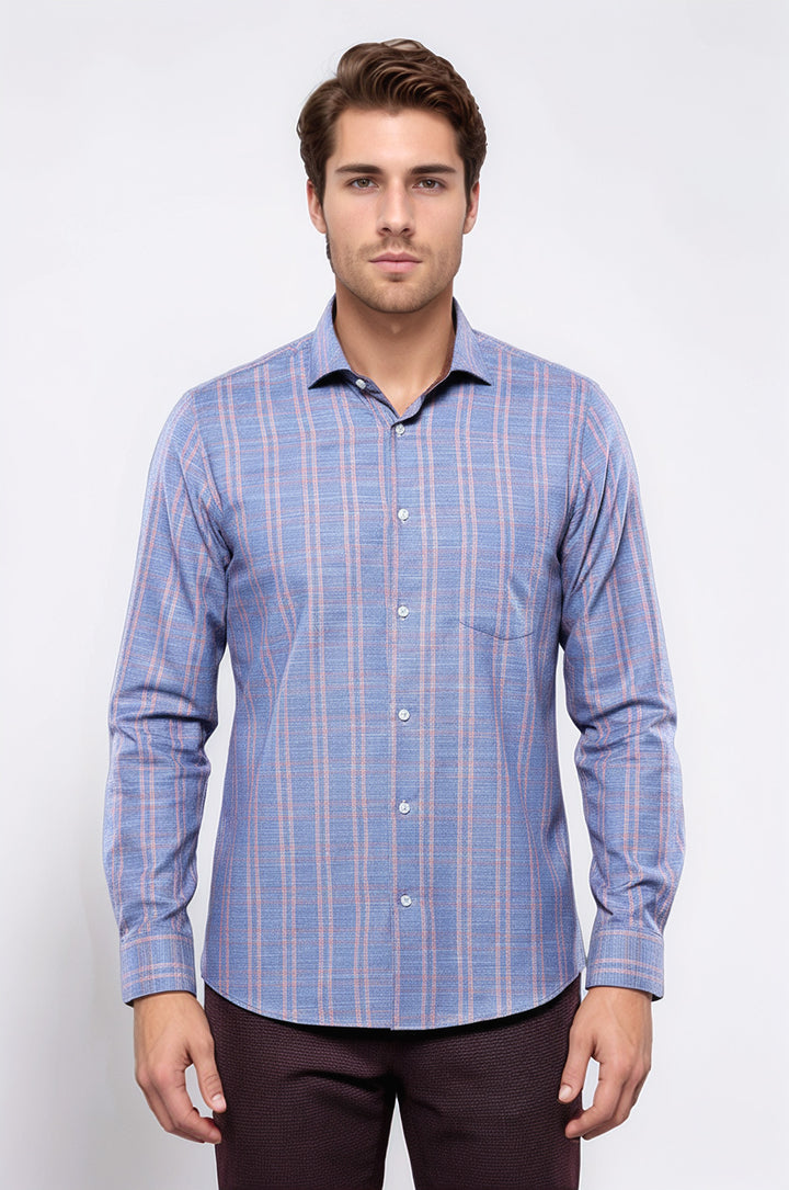 Ekose Desen Mavi Uzun Kollu Gömlek | Wessi