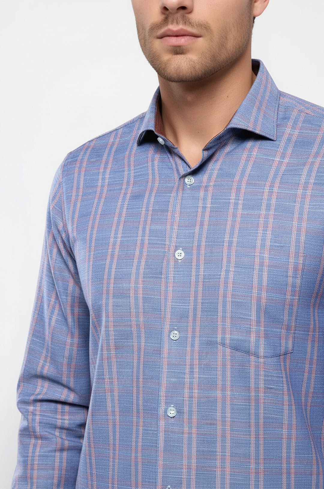 Ekose Desen Mavi Uzun Kollu Gömlek | Wessi