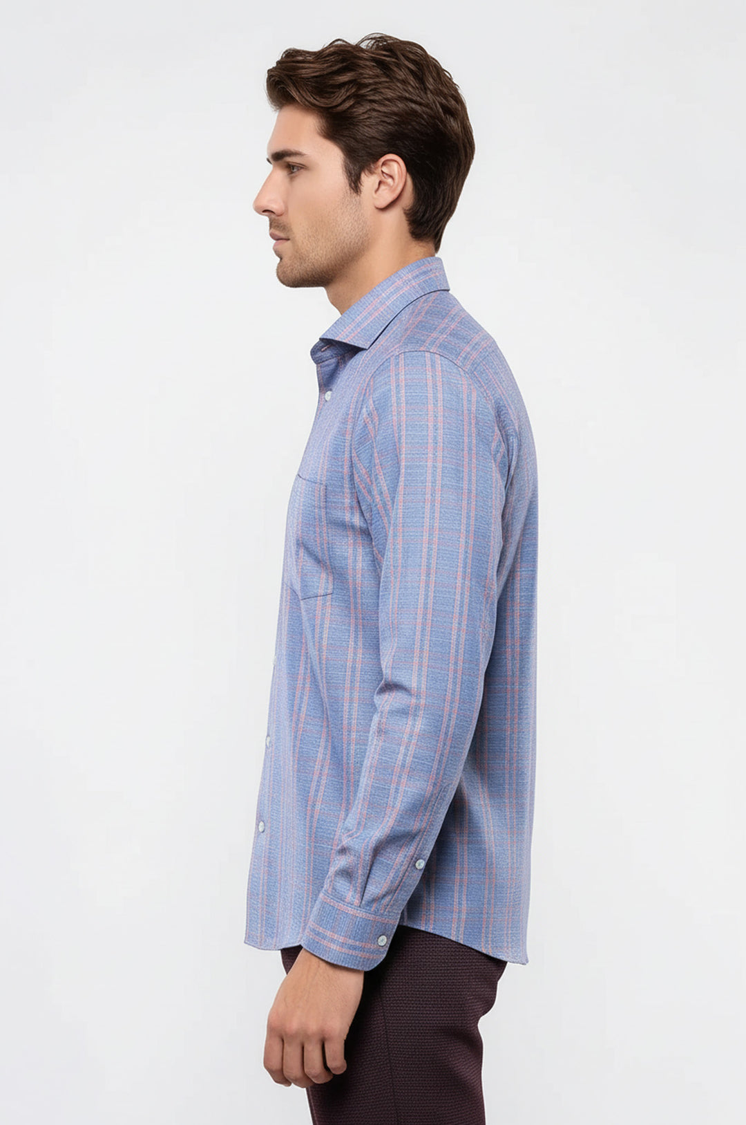 Ekose Desen Mavi Uzun Kollu Gömlek | Wessi