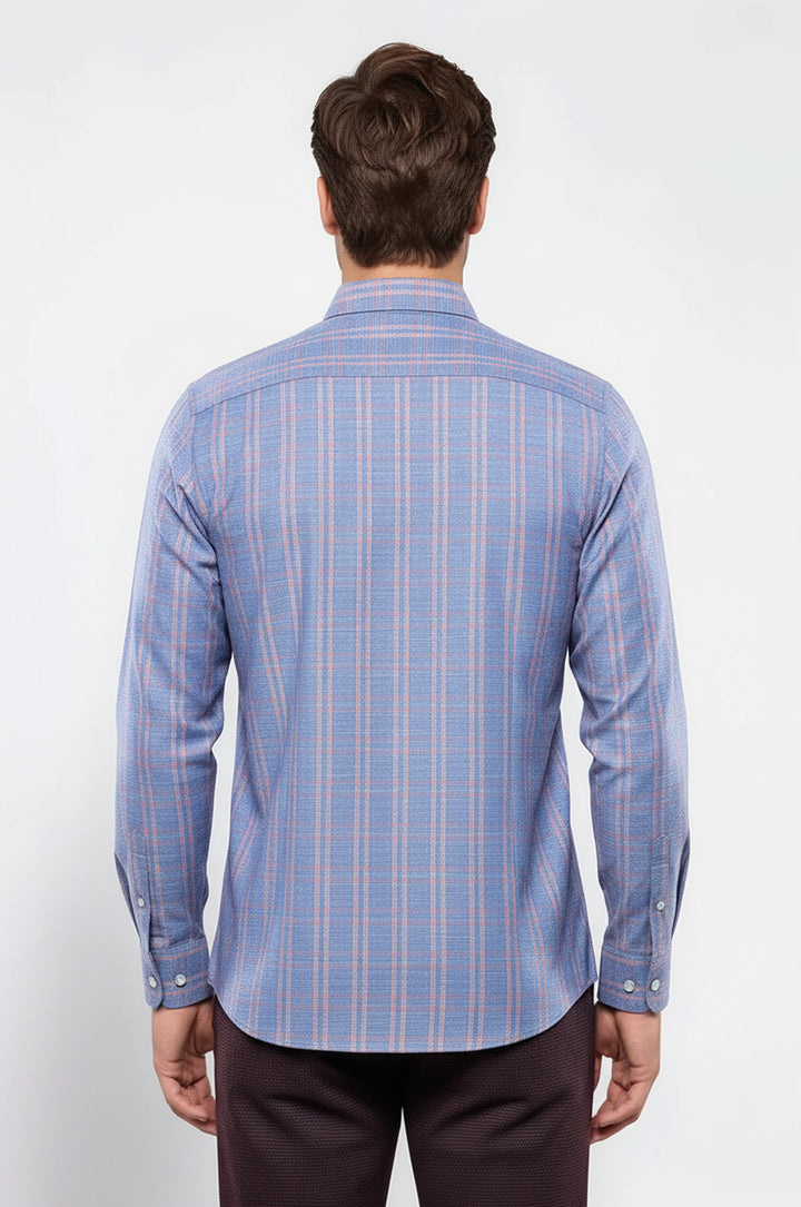 Ekose Desen Mavi Uzun Kollu Gömlek | Wessi