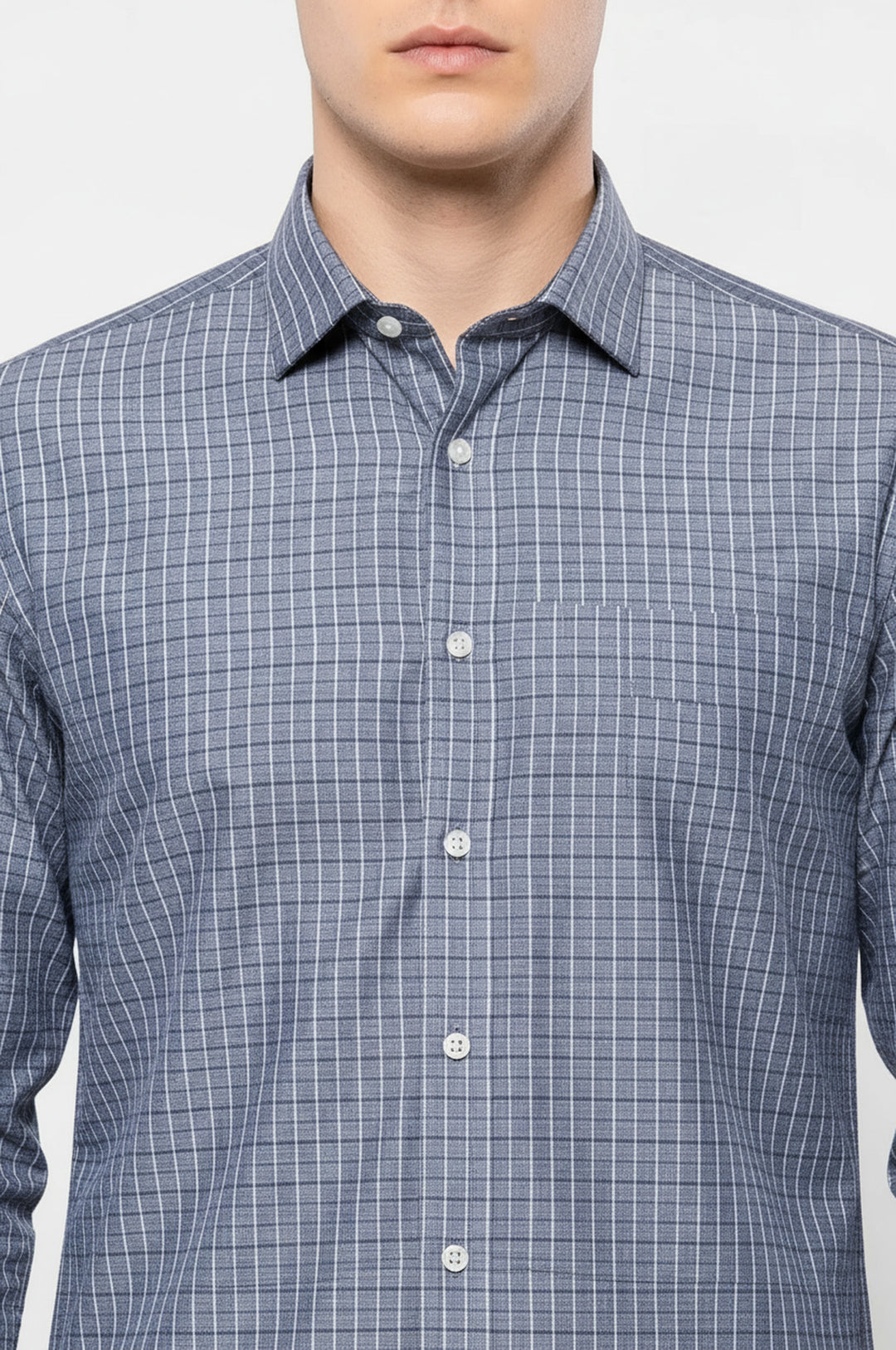 Kare Desen Gri Uzun Kollu Gömlek | Wessi