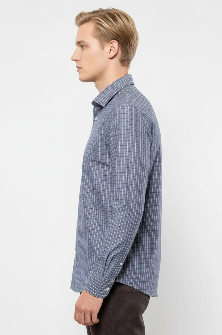 Kare Desen Gri Uzun Kollu Gömlek | Wessi