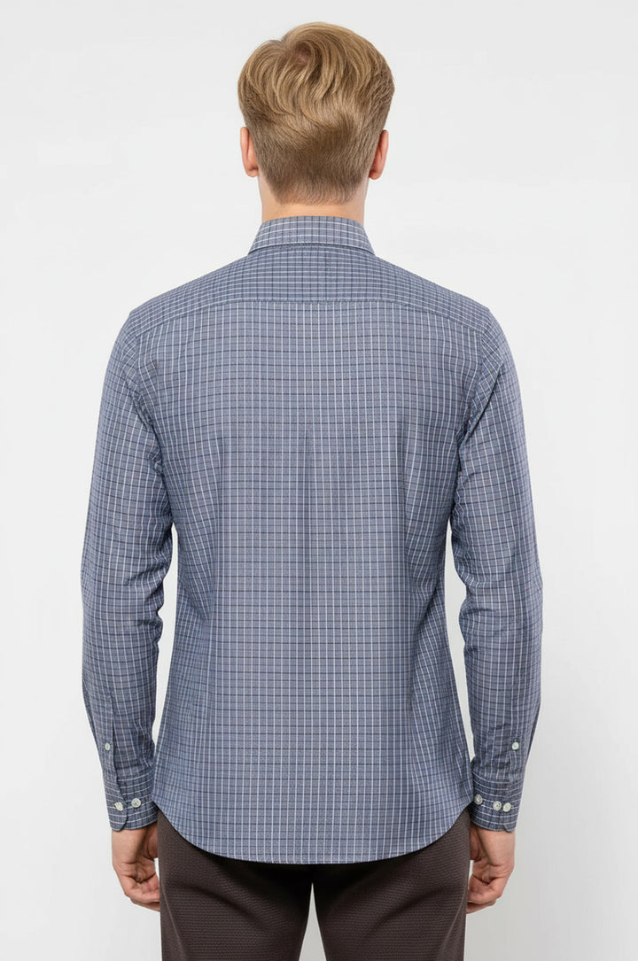 Kare Desen Gri Uzun Kollu Gömlek | Wessi