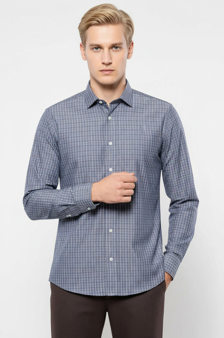 Kare Desen Gri Uzun Kollu Gömlek | Wessi