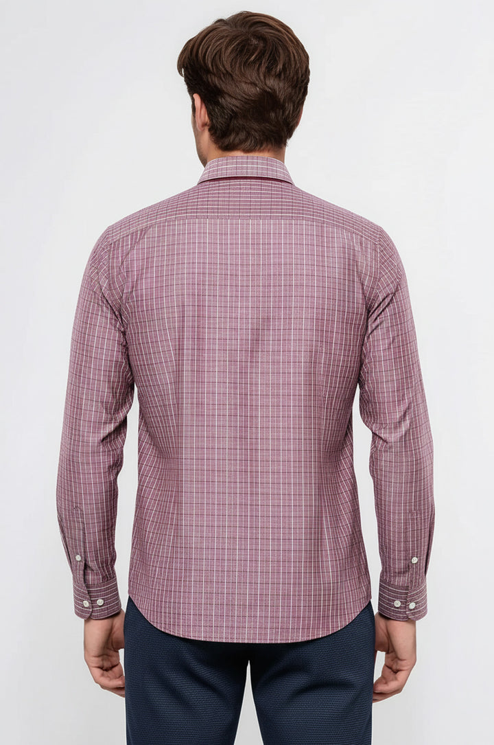 Kare Desen Bordo Uzun Kollu Gömlek | Wessi