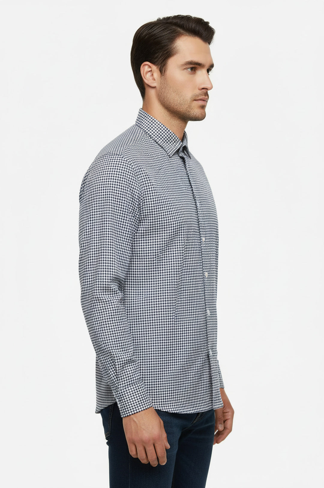 Lacivert Kaz Ayağı Desenli Gömlek - Wessi