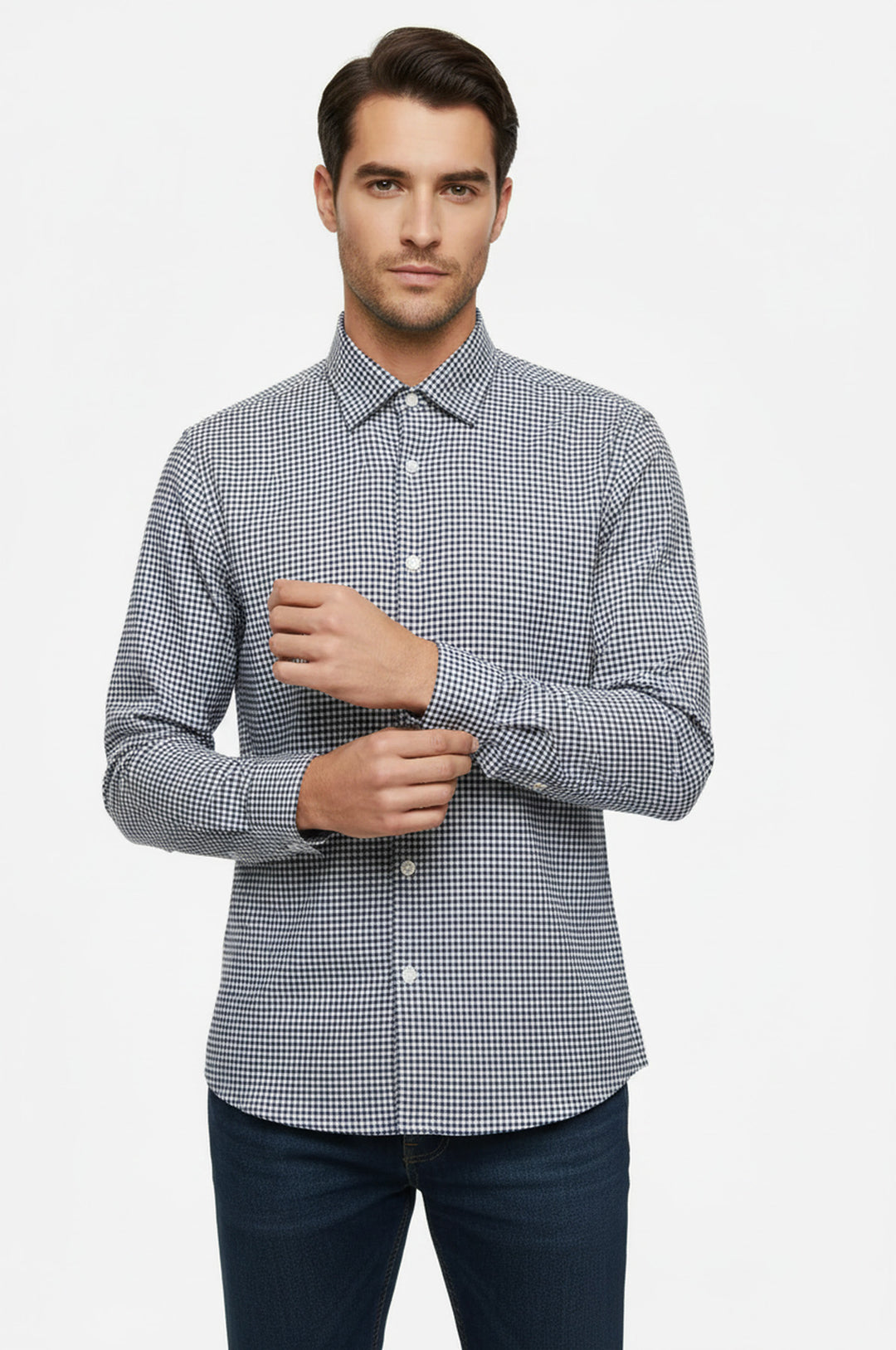 Lacivert Kaz Ayağı Desenli Gömlek - Wessi