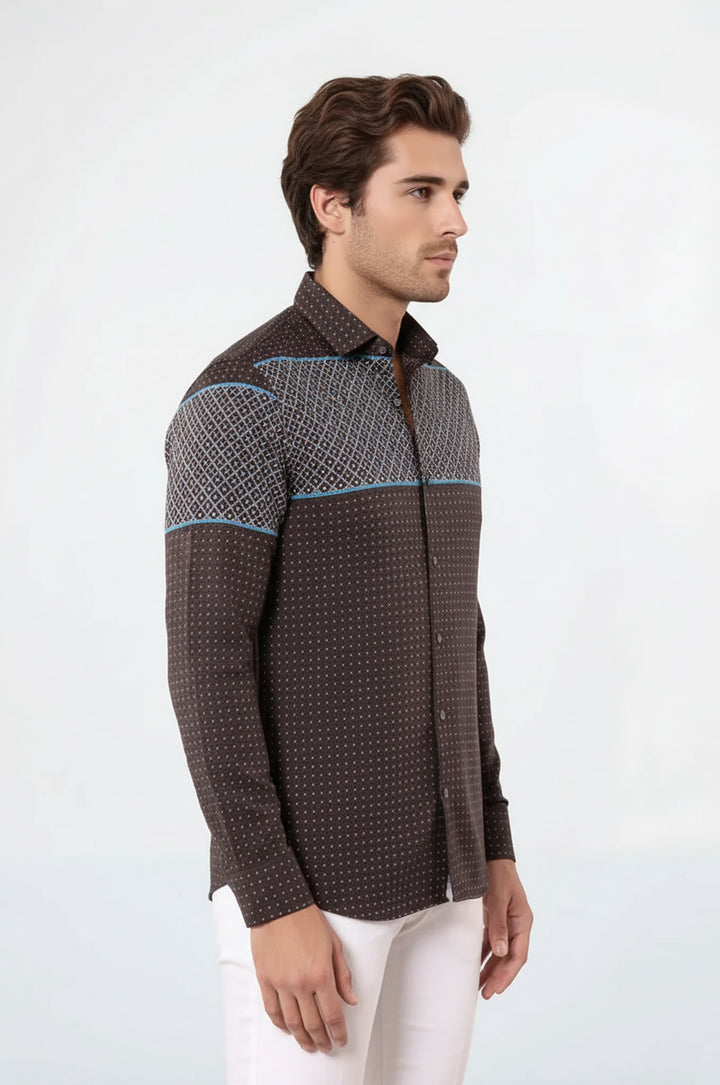 Panolu Pamuk Kahverengi Gömlek - Wessi