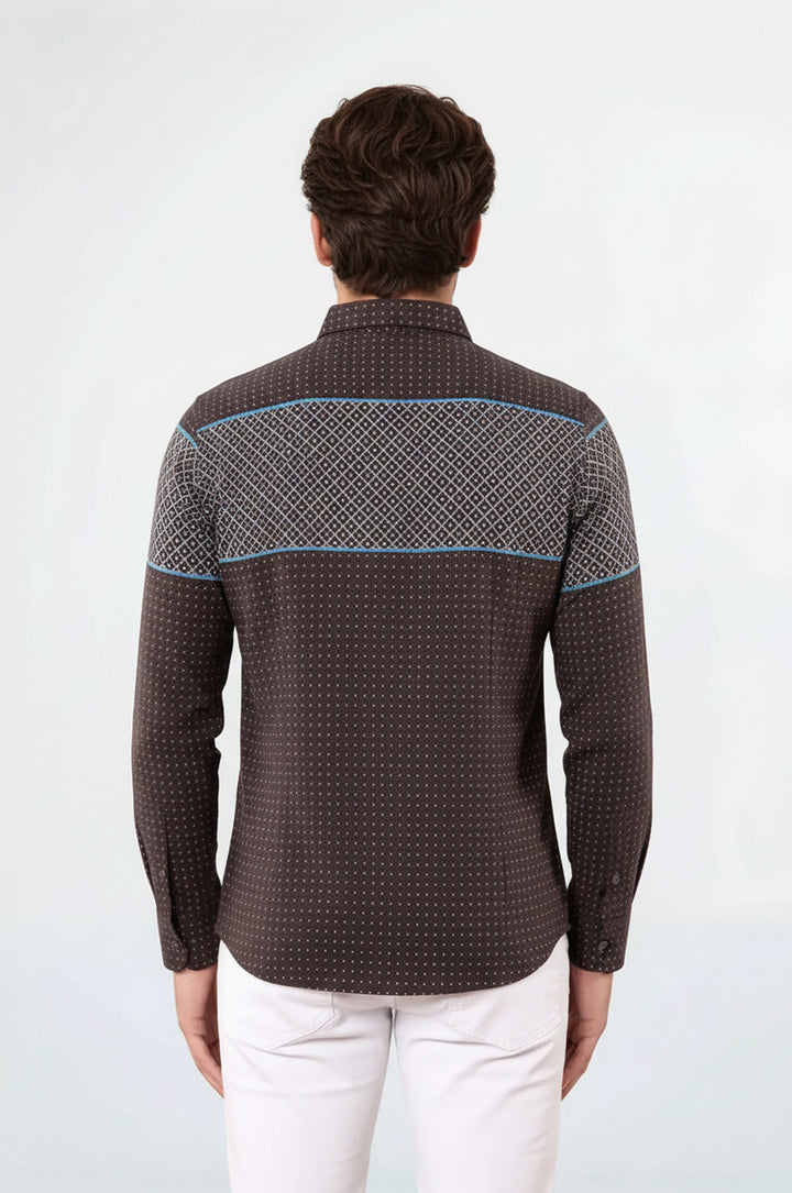 Panolu Pamuk Kahverengi Gömlek - Wessi