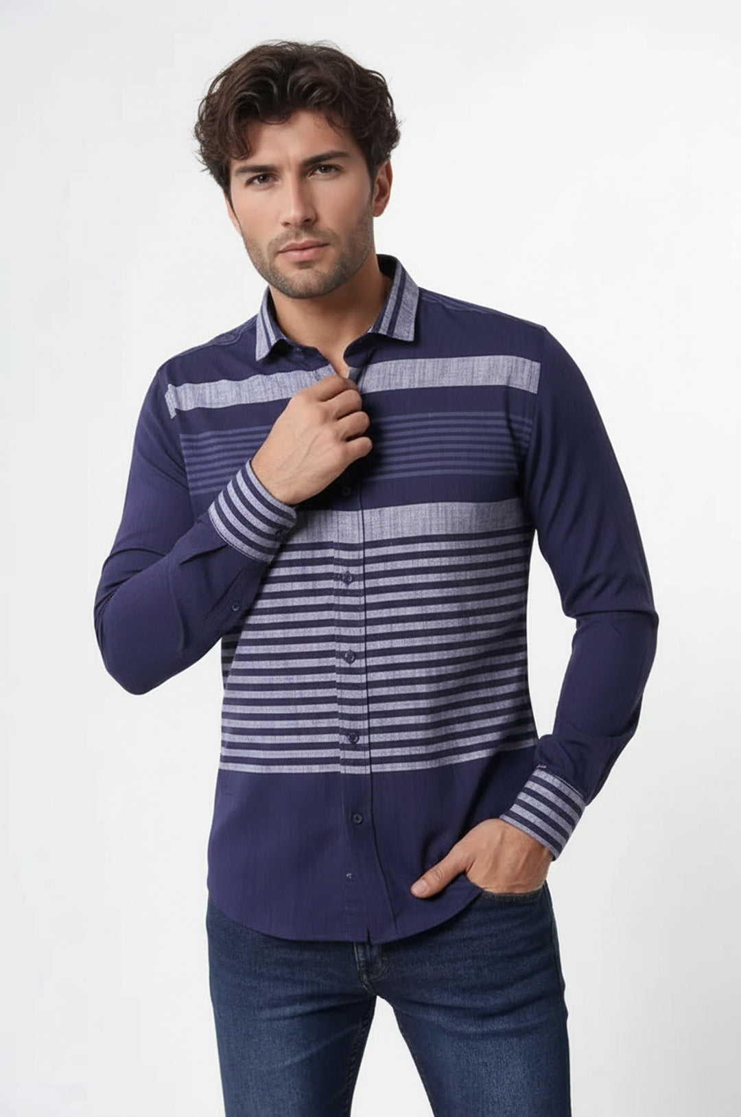Lacivert Çizgili Desenli Gömlek - Wessi