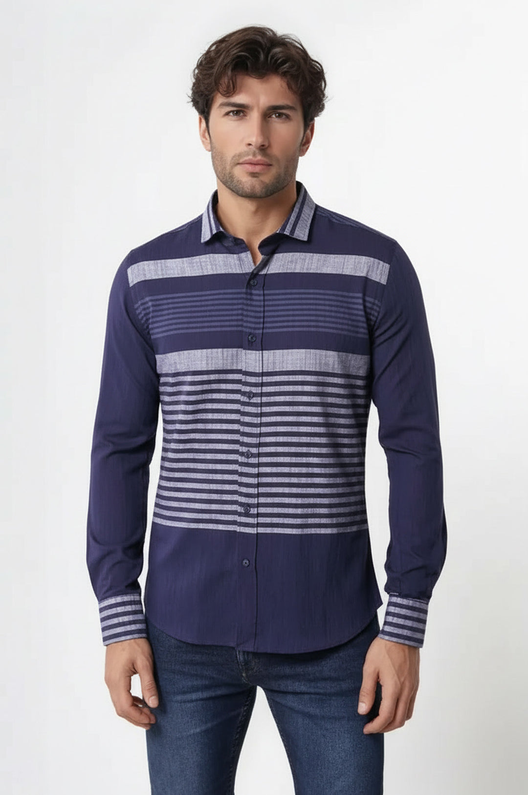 Lacivert Çizgili Desenli Gömlek - Wessi