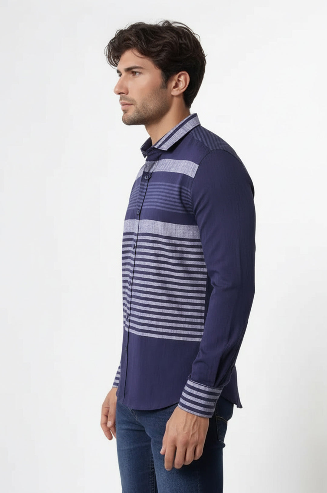 Lacivert Çizgili Desenli Gömlek - Wessi