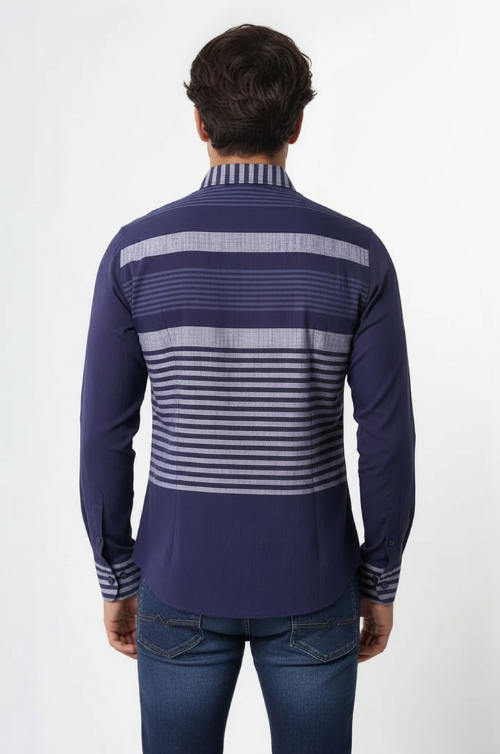 Lacivert Çizgili Desenli Gömlek - Wessi
