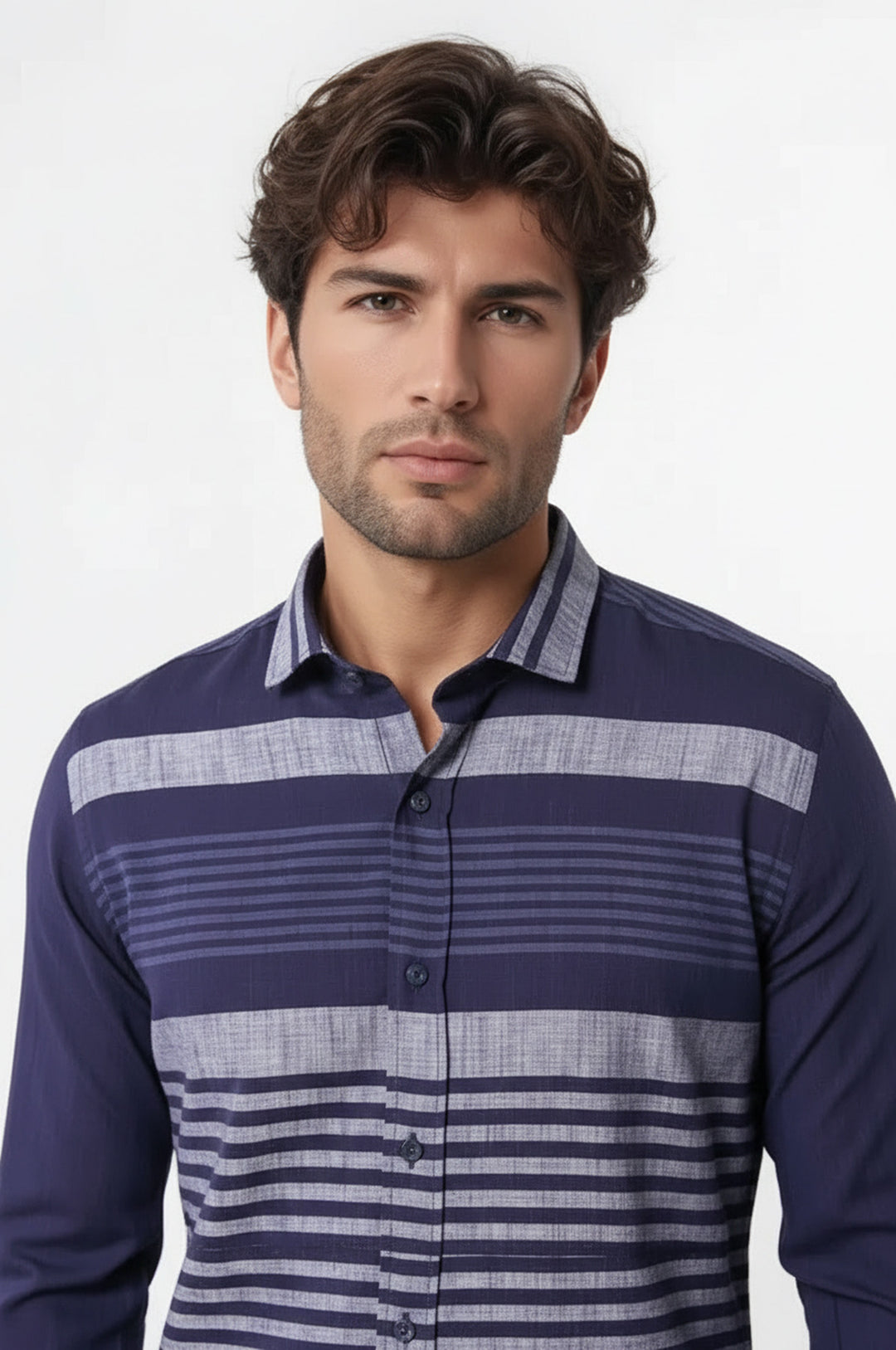 Lacivert Çizgili Desenli Gömlek - Wessi
