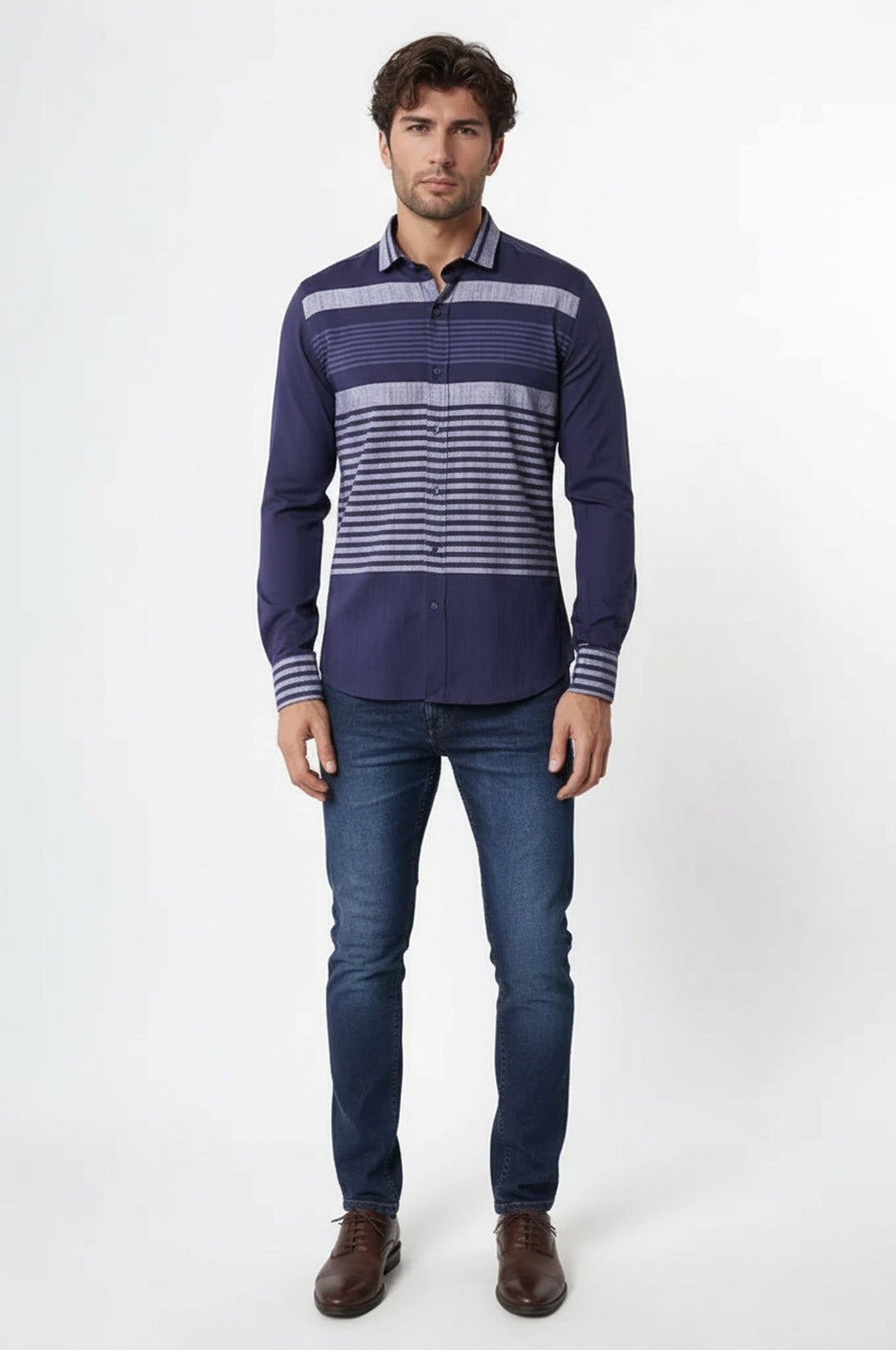 Lacivert Çizgili Desenli Gömlek - Wessi