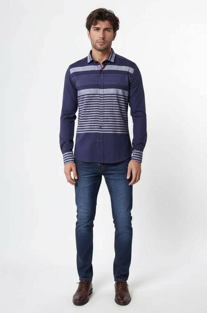 Lacivert Çizgili Desenli Gömlek - Wessi
