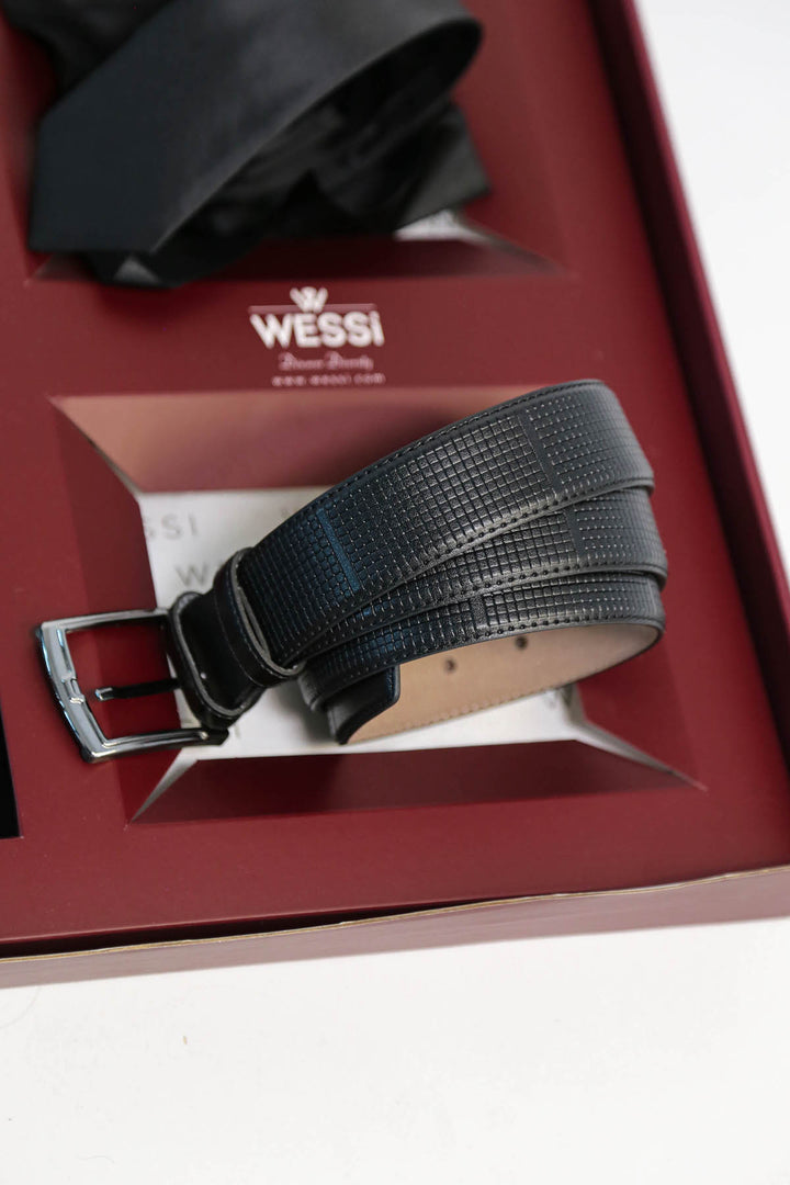 Wessi Erkek 3’lü Hediye Seti – Siyah Gömlek + Siyah Kravat + Siyah Kemer