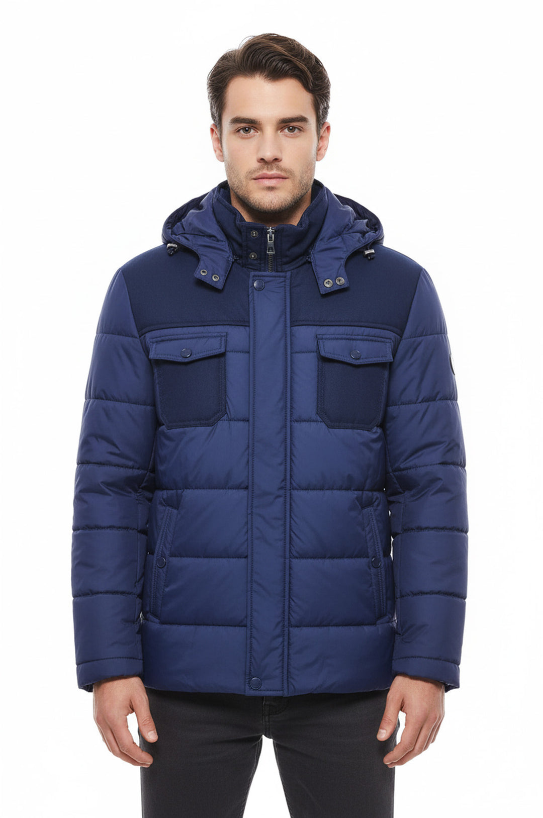 Kapşonlu Lacivert Şişme Kapitone Kaban - Wessi