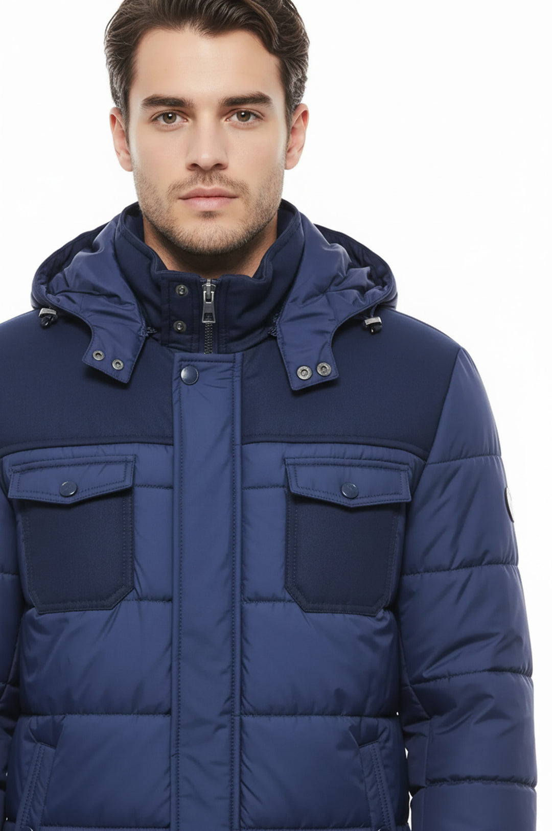 Kapşonlu Lacivert Şişme Kapitone Kaban - Wessi