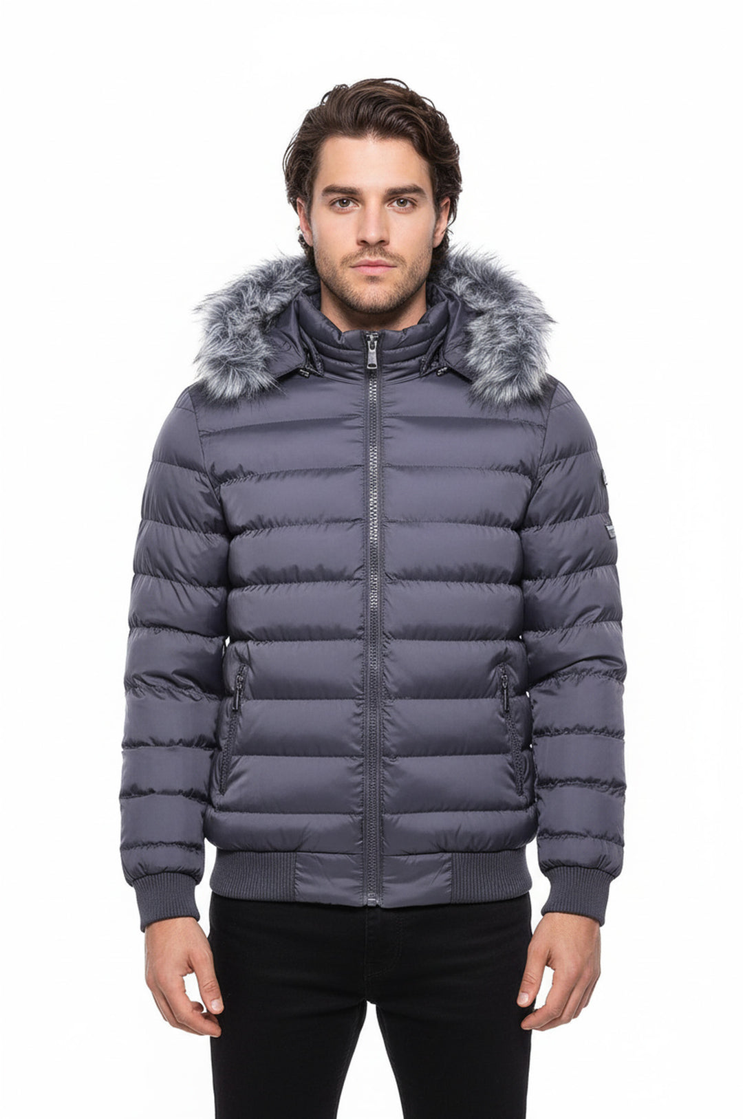 Kürklü Gri Erkek Şişme Mont - Wessi