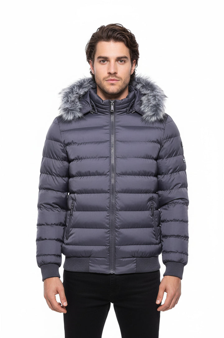 Kürklü Gri Erkek Şişme Mont - Wessi