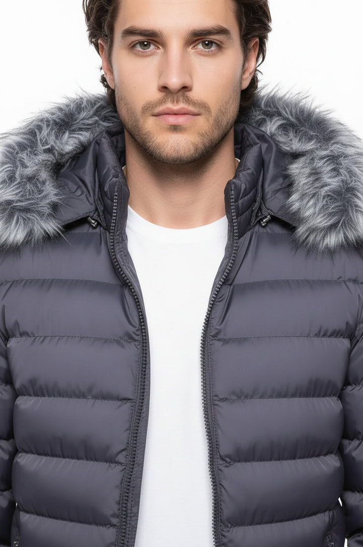 Kürklü Gri Erkek Şişme Mont - Wessi