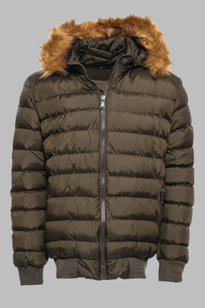 Haki Kürklü Erkek Şişme Mont - Wessi