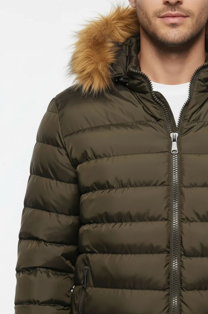 Haki Kürklü Erkek Şişme Mont - Wessi