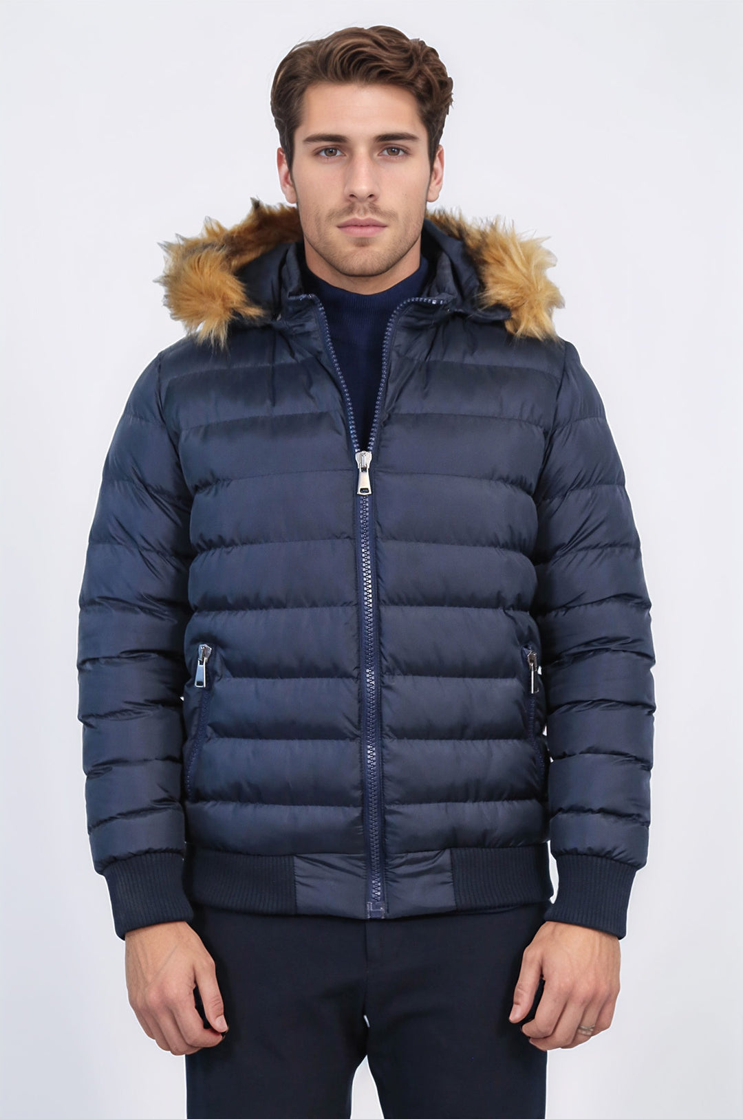 Lacivert Kapüşonlu Erkek Şişme Mont | Wessi