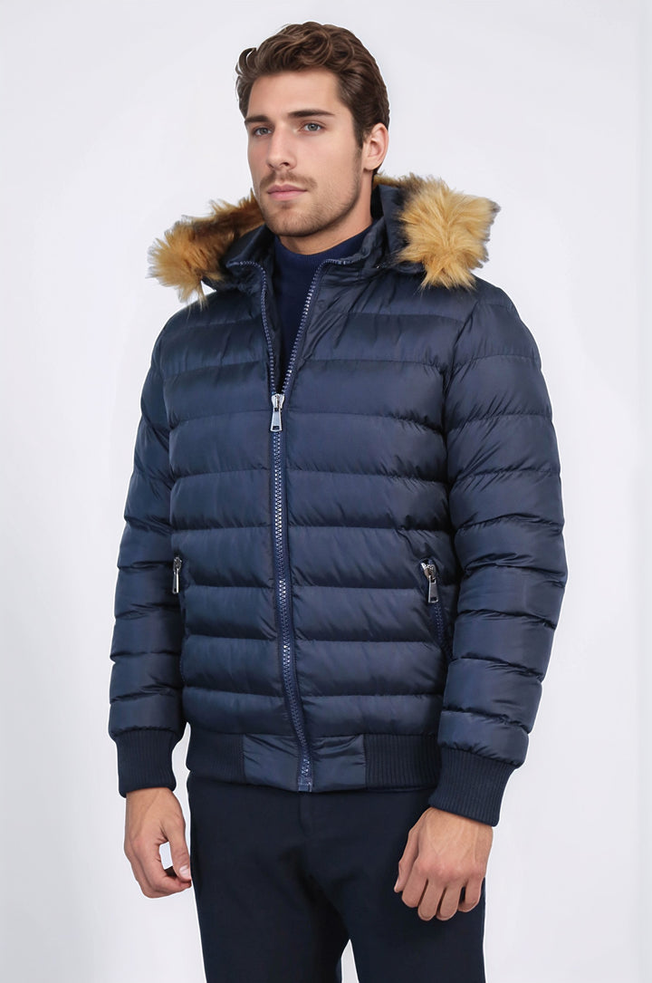 Lacivert Kapüşonlu Erkek Şişme Mont | Wessi