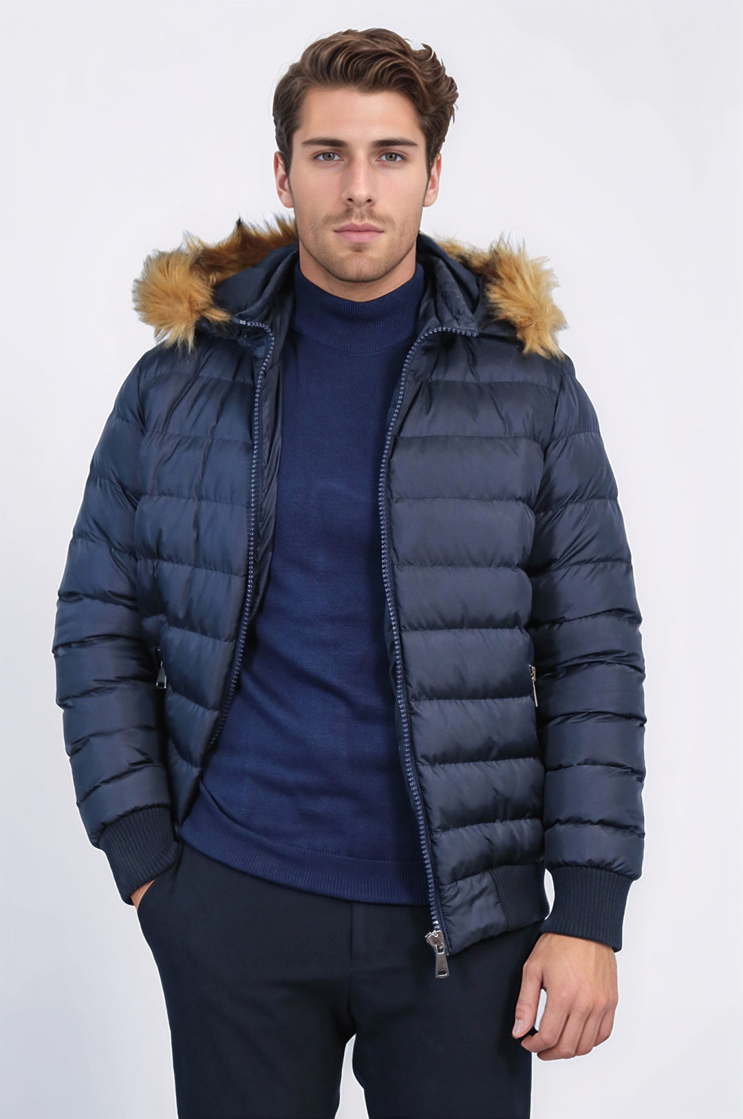 Lacivert Kapüşonlu Erkek Şişme Mont | Wessi