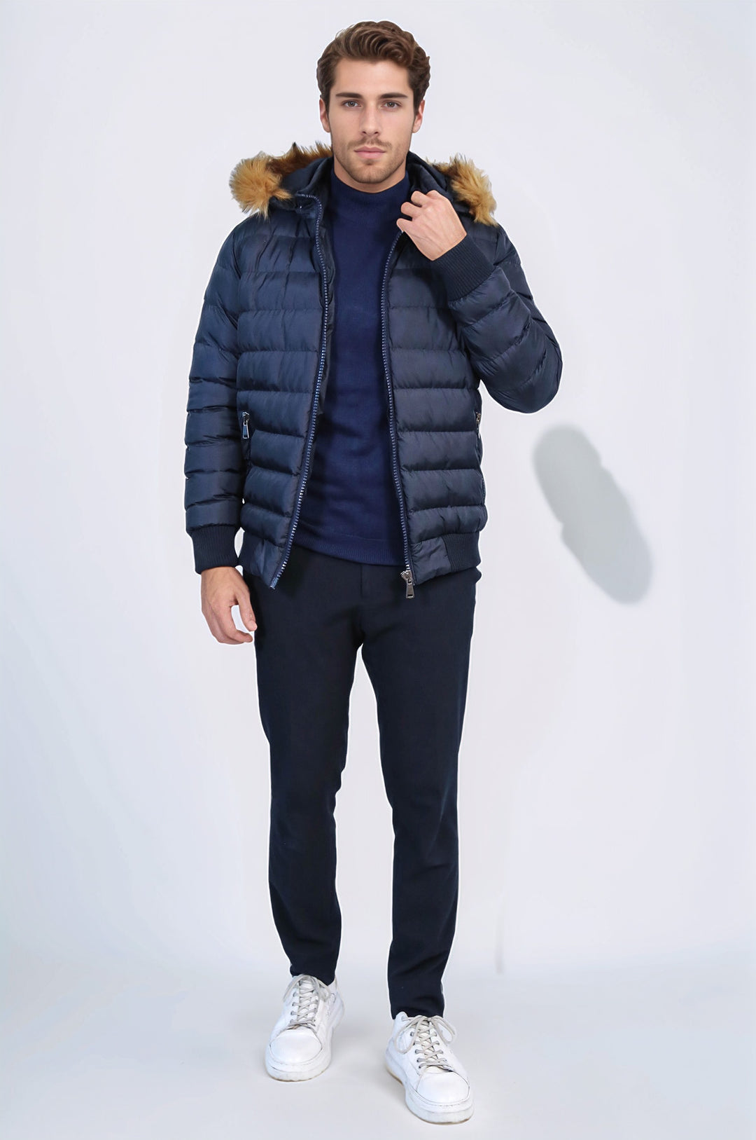 Lacivert Kapüşonlu Erkek Şişme Mont | Wessi