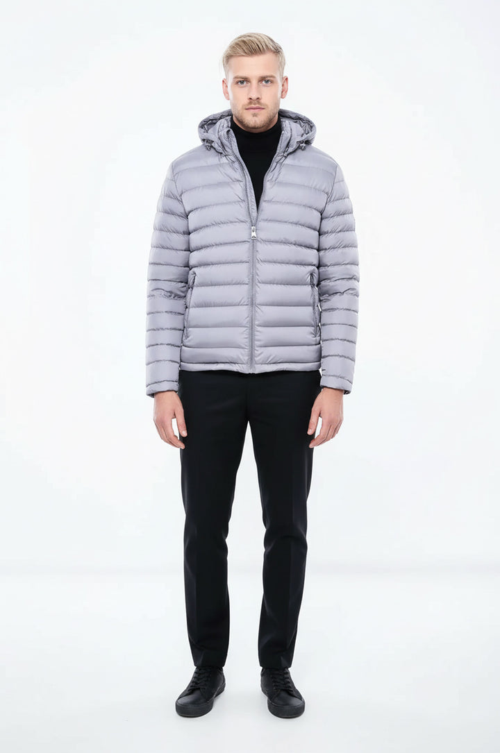 Kapşonlu Şişme Gri Erkek Mont - Wessi