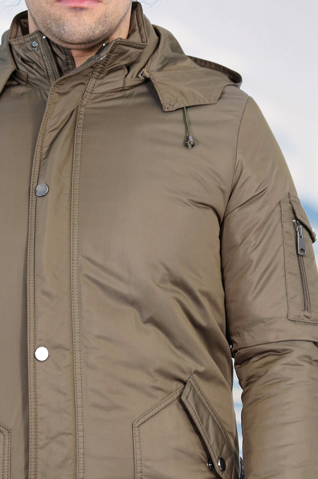 Kapşonlu Cepli Kahverengi Erkek Kaban - Wessi