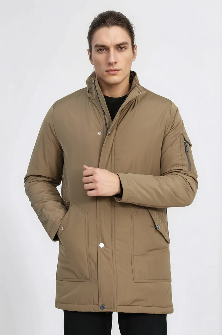 Kapşonlu Cepli Açık Kahverengi Erkek Kaban - Wessi