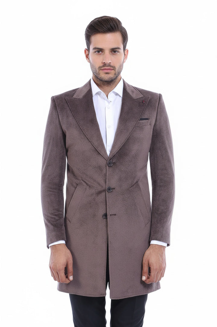 Sivri Yaka Diz Üstü Vizon Erkek Palto - Wessi