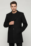 Geniş Yaka Diz Üstü Siyah Erkek Palto - Wessi