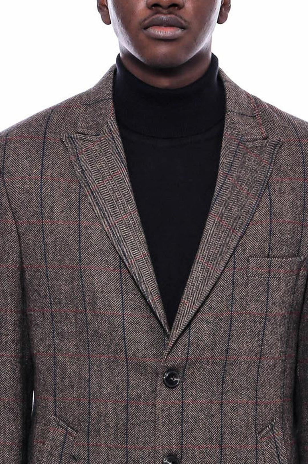 Kahverengi Lacivert Bordo Çizgili Sivri Yaka Slimfit Kaban - Wessi