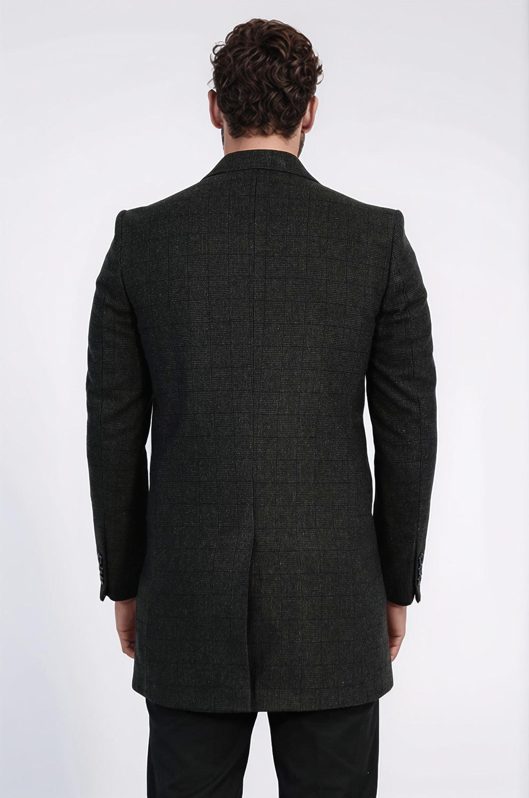 Ekose Sivri Yaka Desenli Antrasit Erkek Kaban - Wessi