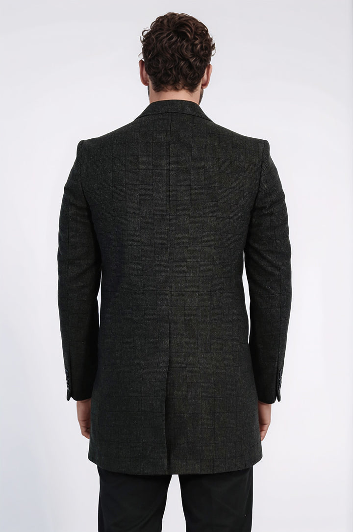 Ekose Sivri Yaka Desenli Antrasit Erkek Kaban - Wessi