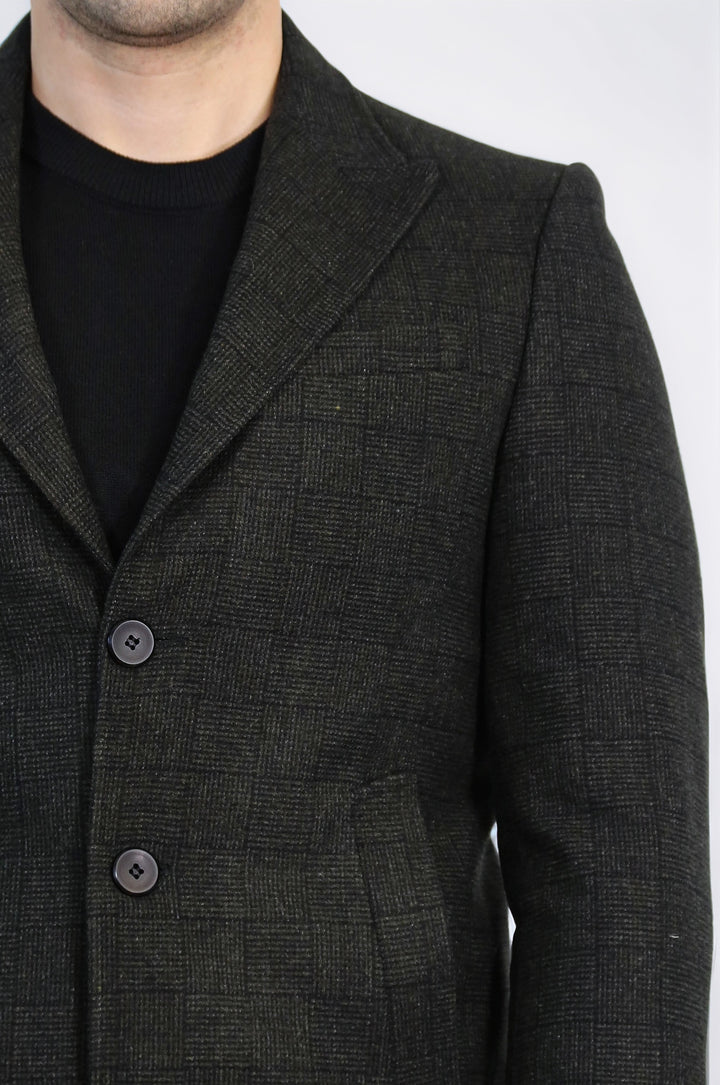 Ekose Sivri Yaka Desenli Antrasit Erkek Kaban - Wessi