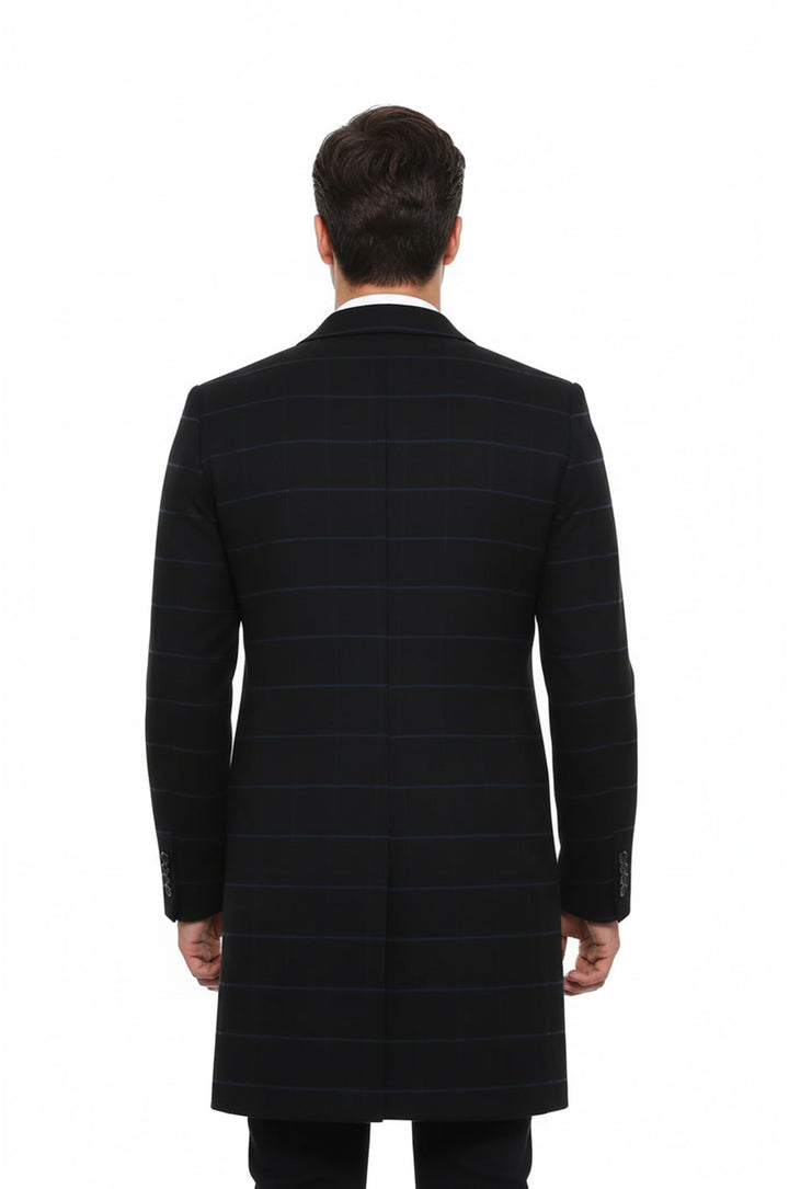 Geniş Sivri Yaka Ekose Siyah Erkek Kısa Palto - Wessi