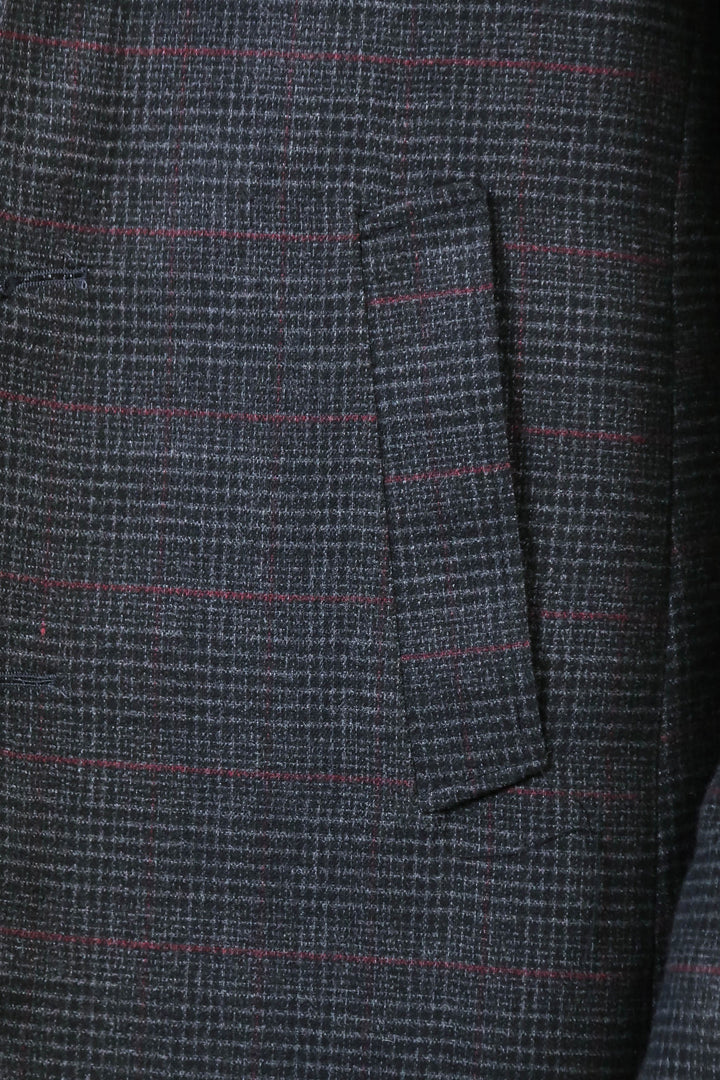 Geniş Sivri Yaka Ekose Antrasit Erkek Kısa Palto - Wessi