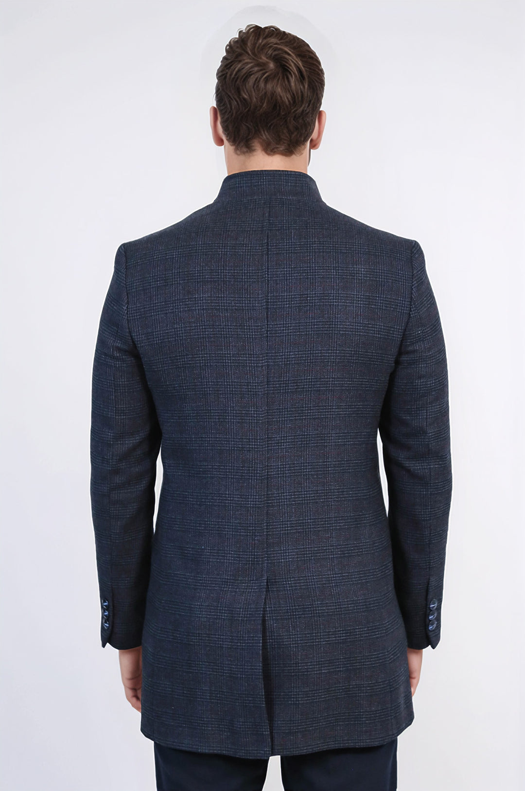 Hakim Yaka Ekose Desenli Lacivert Erkek Kaban - Wessi