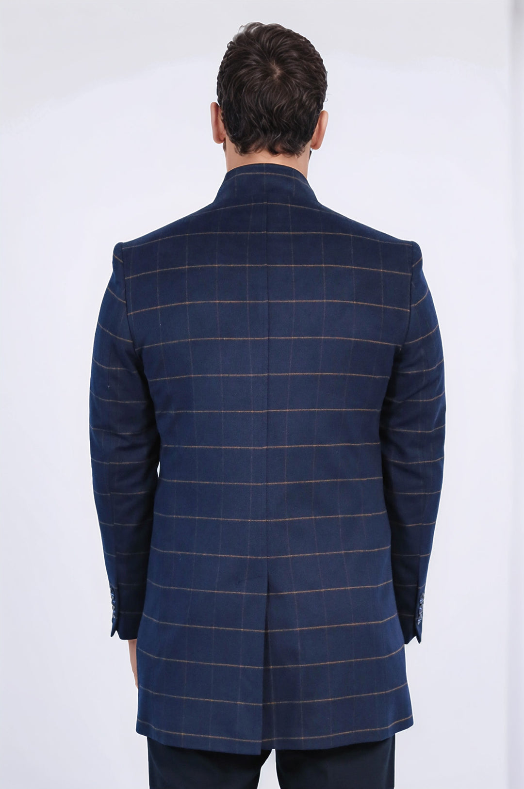 Kareli Desenli Hakim Yaka Lacivert Erkek Kaban - Wessi