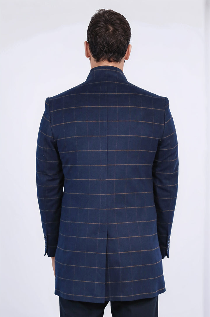 Kareli Desenli Hakim Yaka Lacivert Erkek Kaban - Wessi