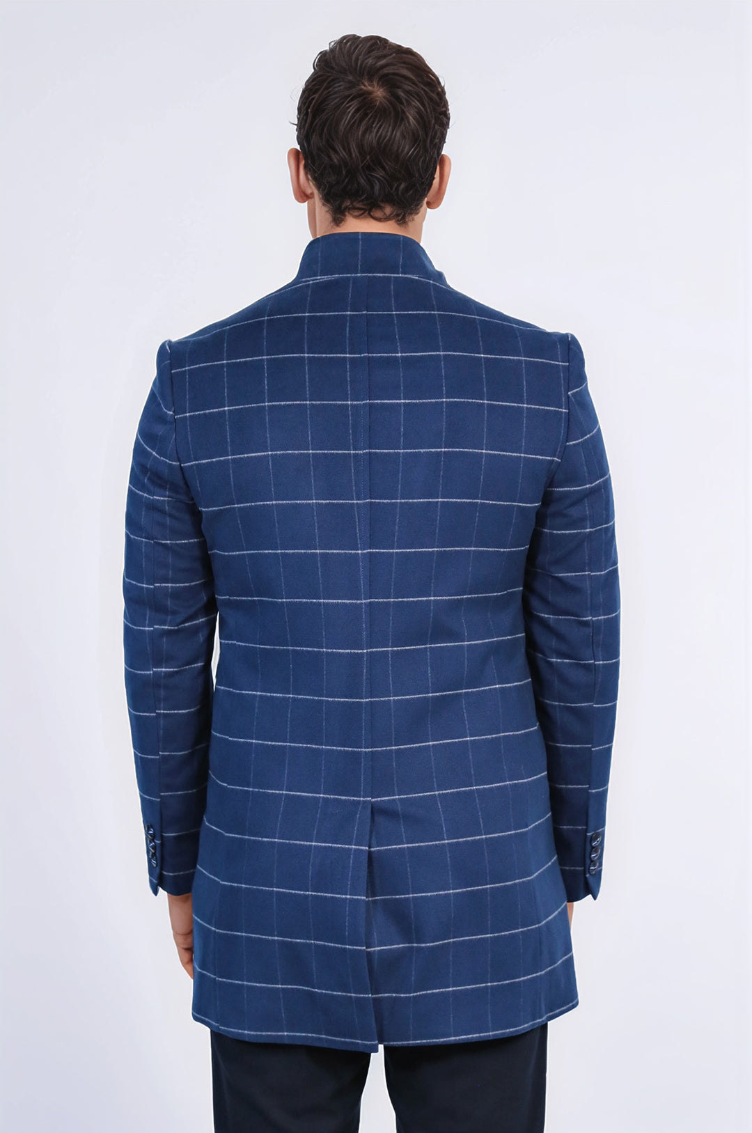 Hakim Yaka Kareli Mavi Erkek Kaban - Wessi