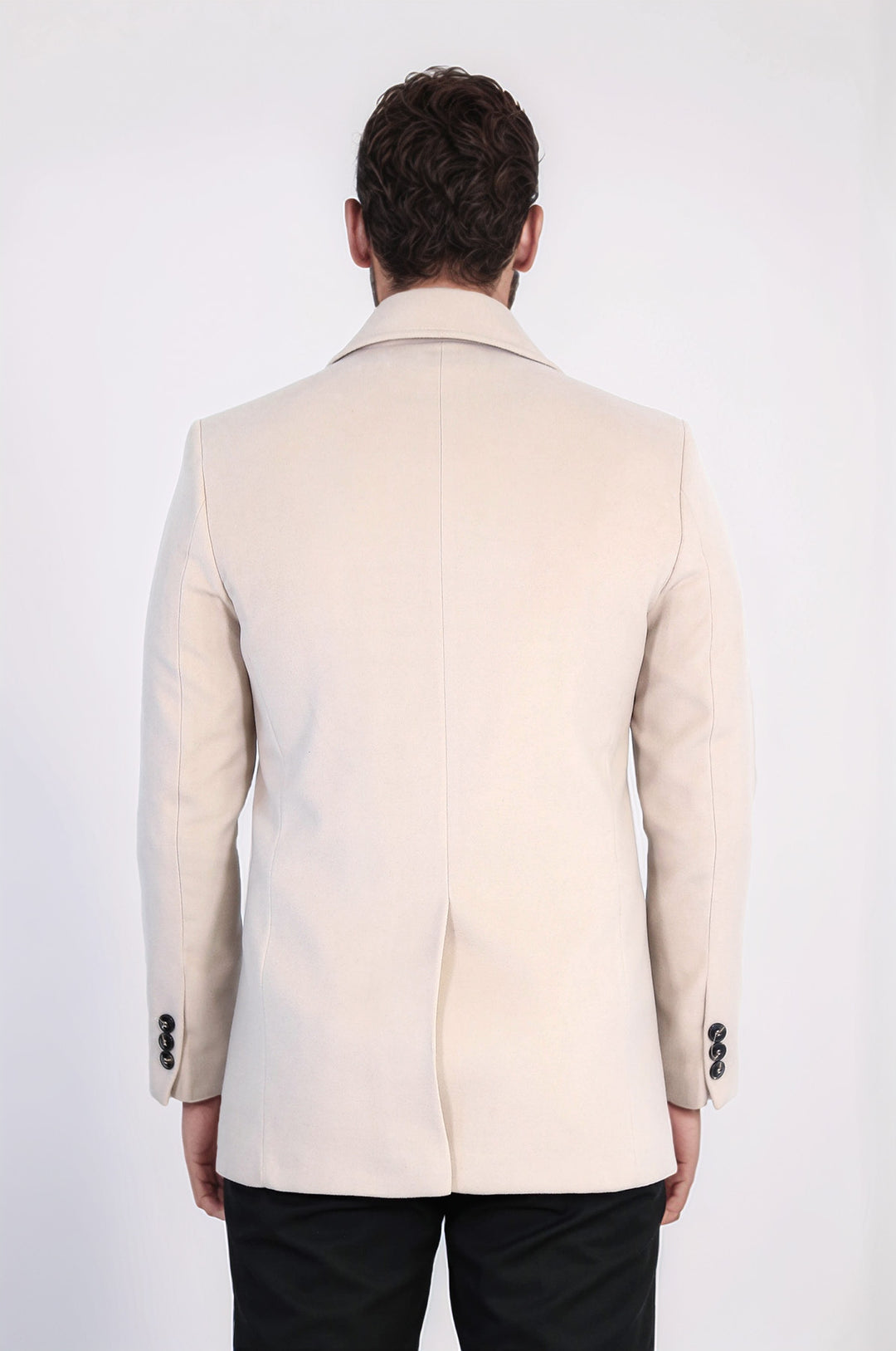 Kruvaze Yaka Krem Kaşe Kaban - Wessi