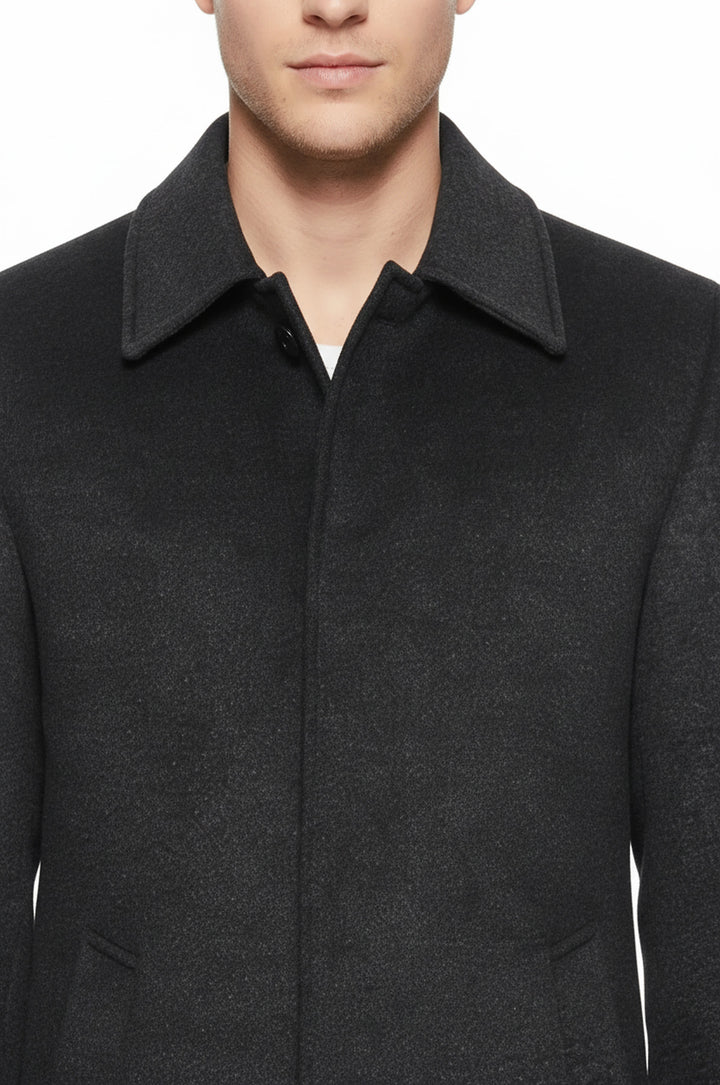 Füme Gizli Düğme Sivri Yaka Kaban - Wessi