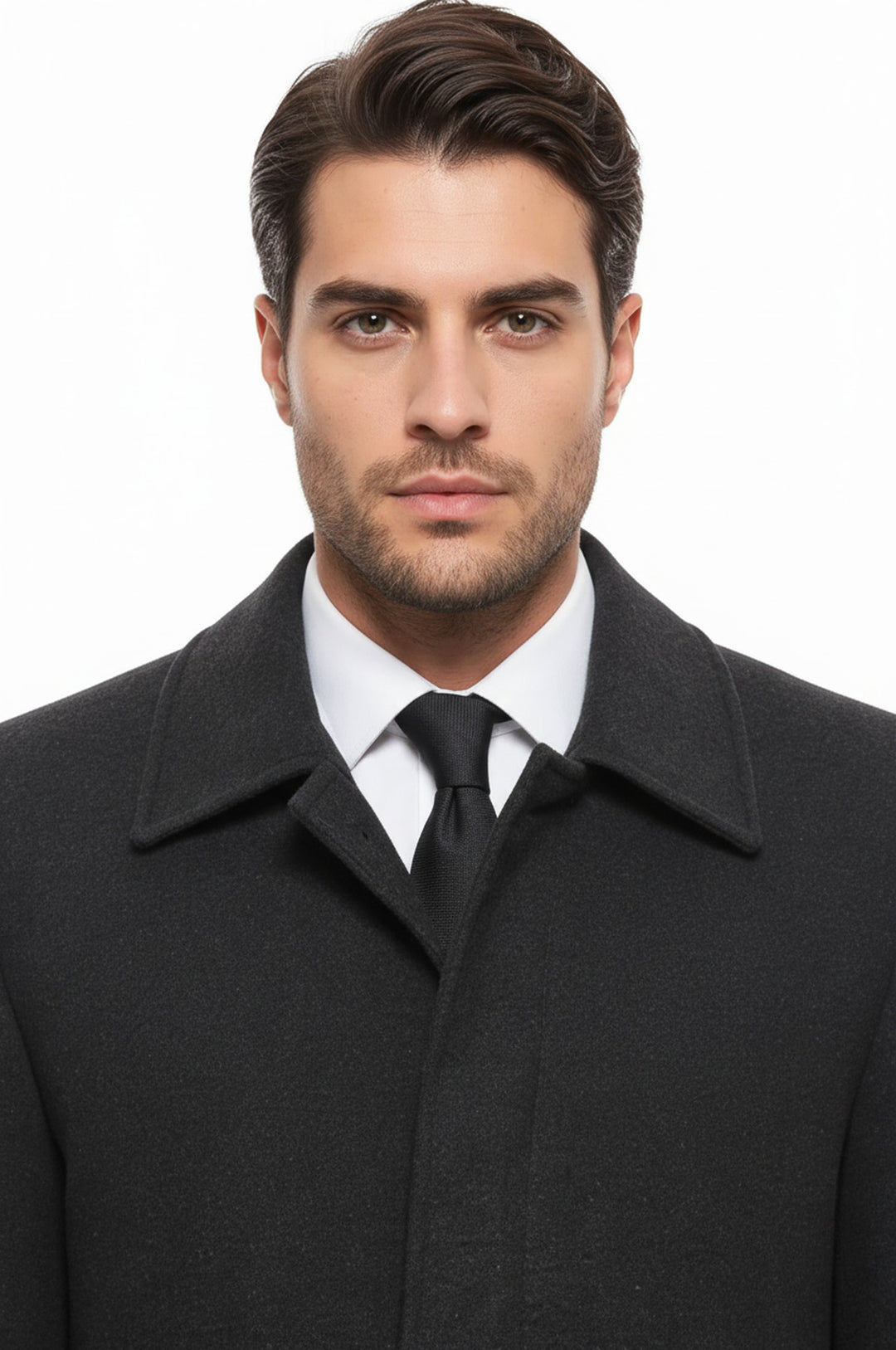 Füme Gizli Düğme Sivri Yaka Kaban - Wessi